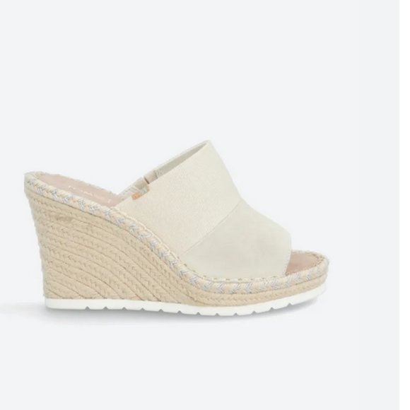 TOMS Canvas Slip On Espadrille Mules Wedge Sandals - Picture 3 of 9